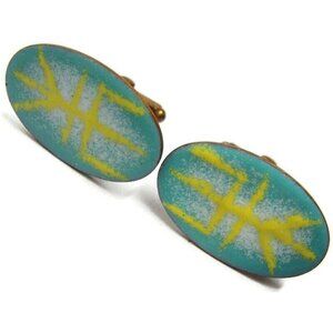 Vintage Copper Enamel Cufflinks Oval Gold Tone Shirt Accessories